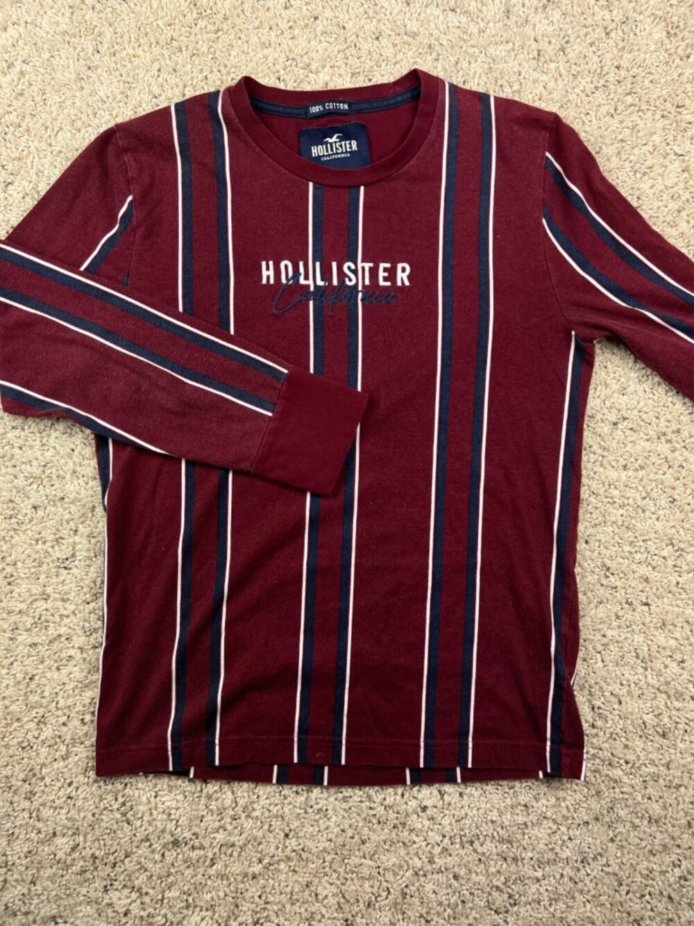 Hollister Shirt XS Red Blue Striped Long Sleeve California 90's Preppy T Shirt